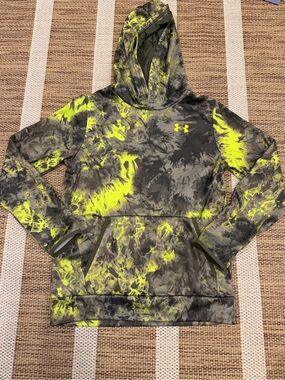 Under Armour Neon Yellow and Gray Tie-Dye Pullover Hoodie